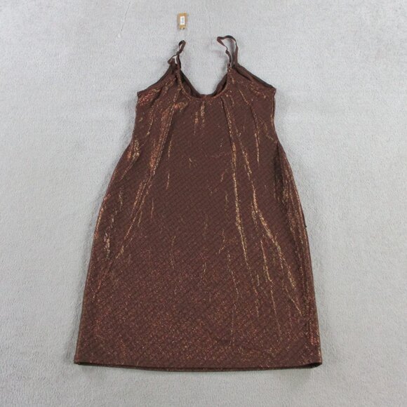 SKIMS Cami Dress Womens XL Bronze Foil Mesh Slip Cami Logo Allover Print NWT - Picture 2 of 7